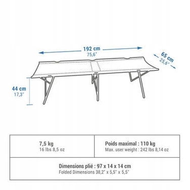 Одноосібне розкладне ліжко Quechua Camp Bed Second, 192x65 см