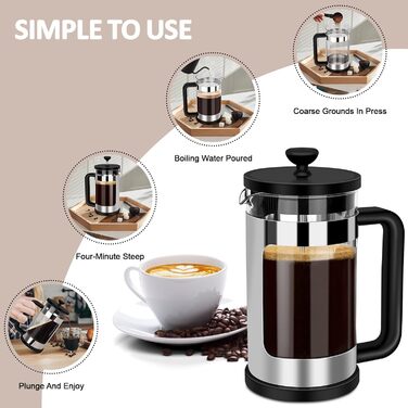 Френч-прес RAINBEAN 600мл: кавоварка з нержавіючої сталі, 3 фільтри, термостійке скло Borosilikat, для кави та чаю