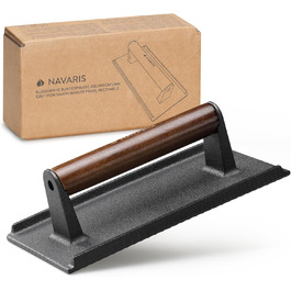 Navaris Smashed Burger Press - Cast Iron Burger Press - Prepare Burgers Healthy and Delicious - Grill Press - Meat Press - 21 x 11 cm - Rectangular Cast Iron