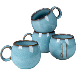 HENXFEN Coffee Mug Set, 600ml Porcelain Coffee Cups with Handle, 4-Piece Porcelain Cups for Tea Coffee Milk Cappuccino, Sky Blue