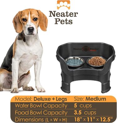 Набір мисок для собак Neater Feeder Deluxe: миски з нержавіючої сталі, без розливання, піднята платформа, для великих собак, США, чорний Midnight (Medium)