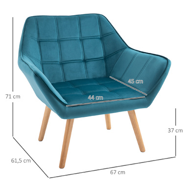 HOMCOM Single Armchair, Recliner Chair, Velvet, Raised Legs, Velvety Polyester, Scandinavian Style, Green, 64x62x72.5cm | Aosom