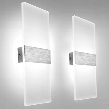 Набір із 2 настінних LED-бра для спальні та вітальні, 12W, 6000K