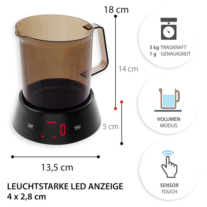 Digital Measuring Cup Scale | Dishwasher-Safe Measuring Cup with Weighing Station | 1 L and max. 3 kg
