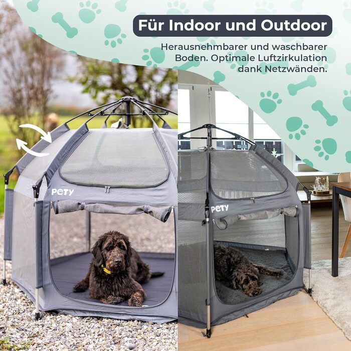 Клітка-вольєр для собак Pety - 150 x 100 см, портативна, з сумкою та кілочками - для відпочинку на природі та вдома, аксесуари для подорожей з собакою - антрацит