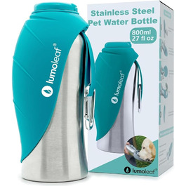ЛьюмоЛіф - пляшка для води для собак, 800 мл, нержавіюча сталь, портативна, для подорожей, пікніків та кемпінгу (Блакитна)