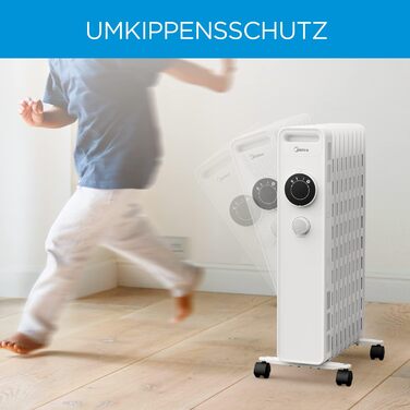 Радіатор масляний Midea 2000W, енергозберігаючий, тихий, з 9 ребрами, термостатом, 3 режими, захист від замерзання, LED дисплеєм, захистом від перекидання та перегріву, ECO-режим