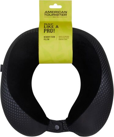 Подушка для шиї American Tourister з Memory Foam - ергономічна, для подорожей (літак, авто, поїзд), 30 см, чорно-сіра