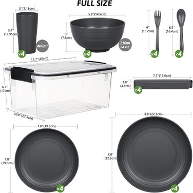 Набір посуду з PP | Легкий та незламний сервіз з 16 предметів для дітей та дорослих, тарілки, миски, чашки