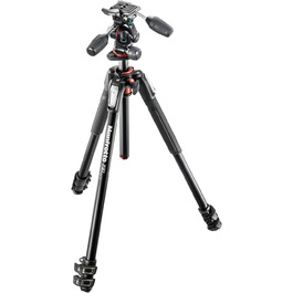 Штатив Manfrotto MT190XPRO4 з алюмінію з кутовою центральною колоною - 4-секційний штатив для DSLR та беззеркальних камер, Чорний/Антрацит (Алюмінієвий 3-секційний комплект з 3-сторонньою головкою)