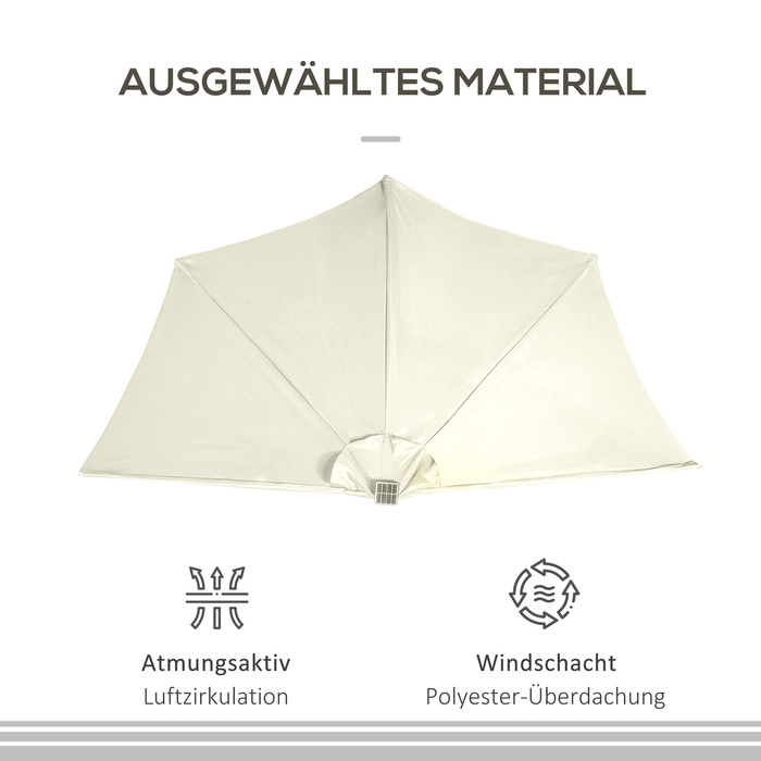 Сонцезахисний парасоль від Outsunny, 265x240 см, напівкруглий з LED-підсвіткою, напівкругла парасоль для тераси з ручним механізмом та сонячною панеллю, метал, бежевий