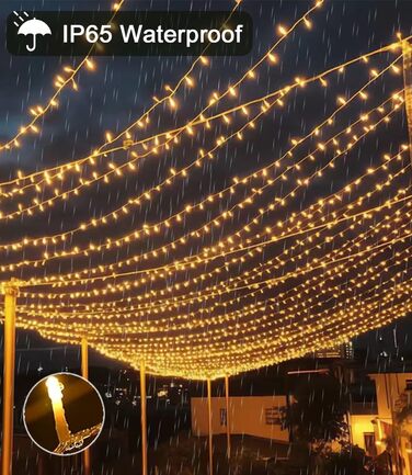 Лямпаденний завіс 6м x 3м, 600 LED, з вилкою, таймером, 8 режимів, вологостійкий, тепле світло. Ідеально для декору вікна, павільйону, саду, на Різдво.
