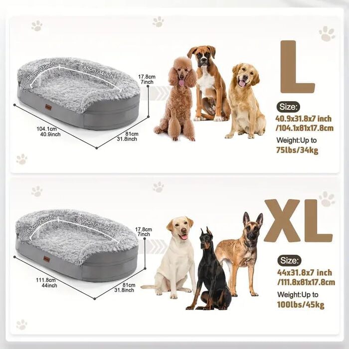 Gimars 9.5 inch Orthopedic Dog Bed for Extra Large Dogs, XL Dog Bed with Bolster & 28D Egg Crate Mattress, Waterproof Cover, Washable Plush Cover, Dog Sofa for Arthritic Dogs - Semi-Round (Semi-Circular, L 104 x W 18 x H 81 cm)