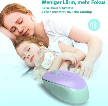 Бездротовий комплект клавіатури та миші Leadsail K786 з цифровою клавіатурою QWERTZ (німецька) - тиха клавіатура, 2.4 GHz, USB Nano приймач для ПК/ноутбука (багатобарвний)