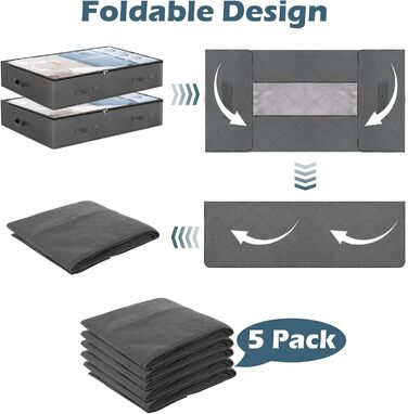 5 штук комода під ліжко Withosent 90л, коробки для зберігання під ліжко з флісу, складні сумки для зберігання одягу, постільної білизни, ковдр, подушок, 5 шт./90л