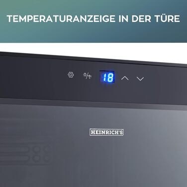 Витримайте вино з комфортом: Витриманий винний холодильник HEINRICHS 50L (18 пляшок) з LED-підсвіткою та сенсорним керуванням