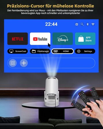 Beautiebeam Beamer: Міні проектор 4K з підтримкою 1080P, Android 11, Bluetooth 5.0, Wi-Fi 6, Автоматична корекція трапеції, для дому та на відкритому повітрі