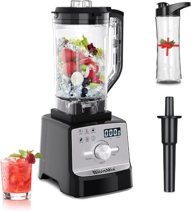 BioloMix High-Performance Blender 2200 W, Self-Cleaning Function, Stand Mixer 2L Container and 600ml Travel Cup BPA Free. Smoothie Mixer (T5900, Black) T5900 Black