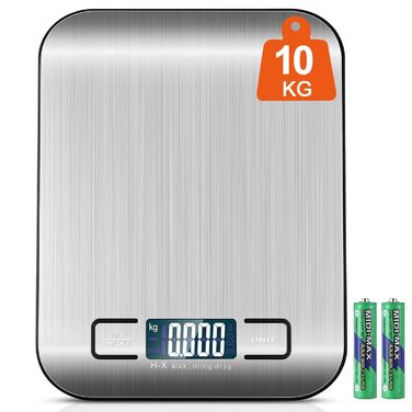 Цифрова кухонна вага 10 кг з LCD дисплеєм та функцією тарування, для випічки, приготування їжі та зважування ювелірних виробів, 1г, срібна, K1H