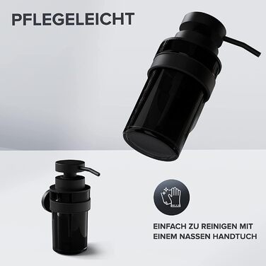 ovimar Soap Dispenser Lokta | black | with drillable wall mount | made of stainless steel and black glass | extra large opening for easy refilling | for bathroom or kitchen | hand sanitizer dispenser