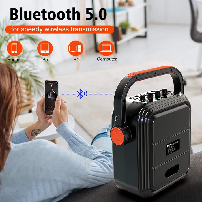 Караоке система JYX з 2 мікрофонами, Bluetooth, FM, USB, TF, AUX, Rec - PA Комплект для вечірок, дорослих та дітей