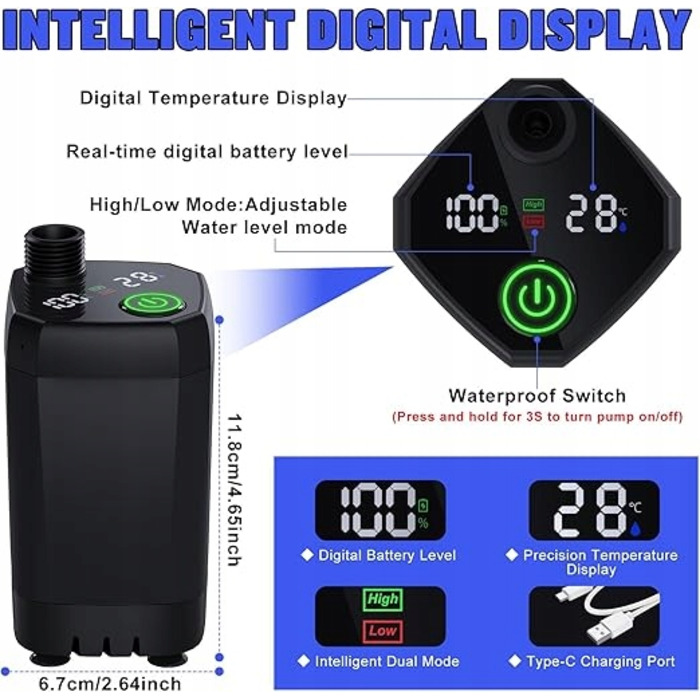 Кемпінговий душ SPOPAL з помпою, акумулятором 6000 мАг та індикатором температури