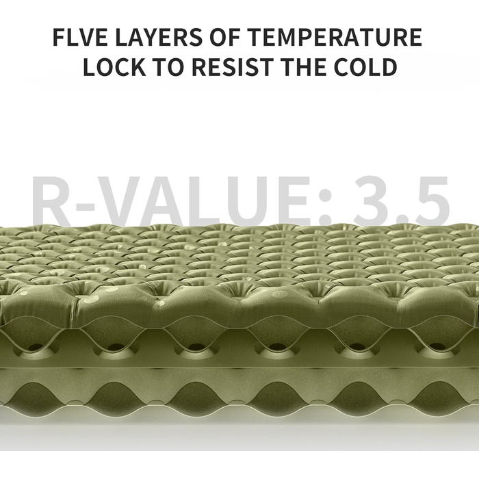 Naturehike килимок для кемпінгу Thermal 3.5R - ультралегкий, 4-сезонний (-6℃), самонадувний з надувною сумкою, високий R-значення, для зими, військовий зелений, прямокутний, XL