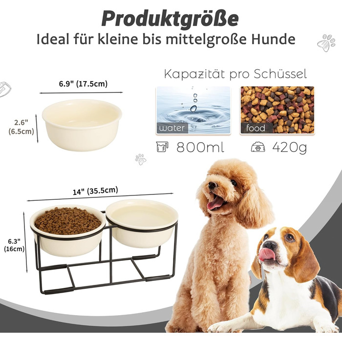 Набір мисок для собак на підставці, кераміка - 2 шт. Fressnapf, 800 мл, бежевий