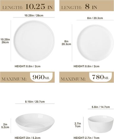 MALACASA Набір посуду Tafelservice 6 Personen, 18-Piece Porcelain Dinnerware Set White, Серія LEXI (білий, 48 предметів)