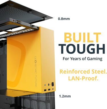 Корпус для ігрового ПК Geometric Future M5 з темперованим склом, Mid Tower, E-ATX/ATX, сталь 1.2mm, Type C, без інструментів, підтримка радіатора 420/360, подвійний відсік, GEO-M5-BNY (чорний/жовтий)
