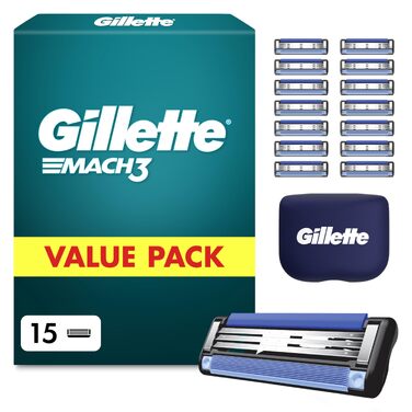 Смінні леза для чоловічої бритви Gillette Mach 3 Original, 24 шт, сині (15 лез + захисні ковпачки)