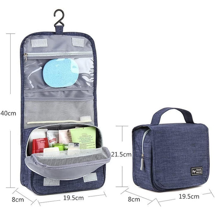 Сумка-органайзер для подорожей, сіра (блакитна), з металевим гачком та багатьма відділеннями
