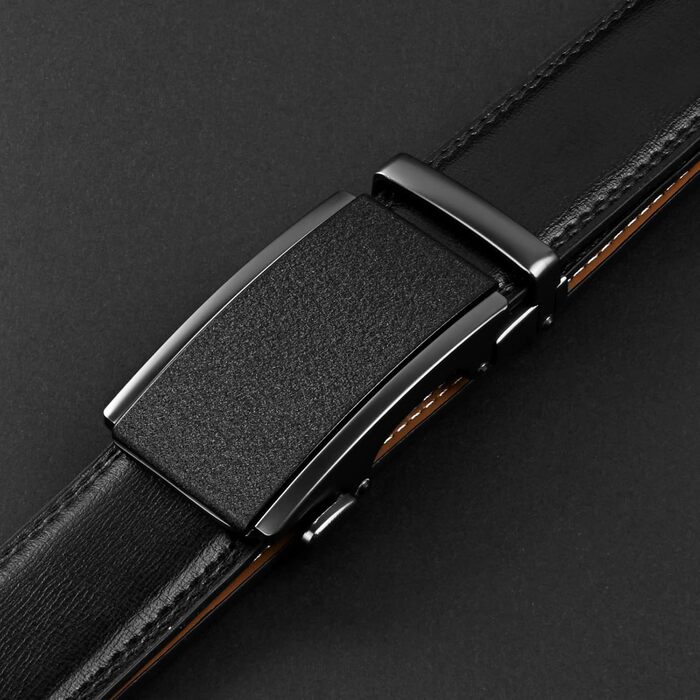 Чоловічий шкіряний ремінь Flintronic з автоматичною пряжкою, ширина 3.5 см, довжина 130 см, з лінійкою та брелоком, чорний