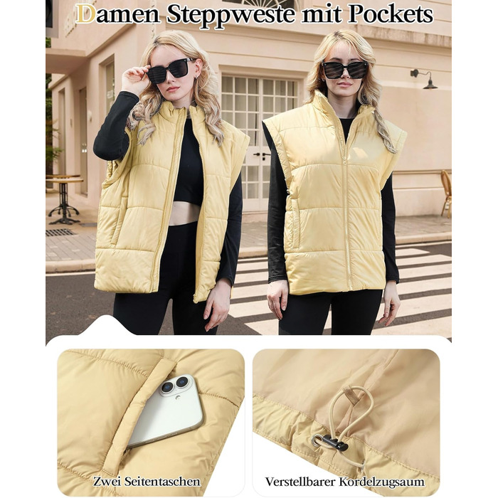 Легка степкова жилетка Daen Weste з коміром-стійкою, без рукавів, для осені/зими/міжсезоння, для активного відпочинку на природі, S-XXL (Хакі, S)