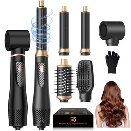 Стайлер для волосся 5 в 1 UKLISS Airstyler: іонний фен-щітка з автозавиванням (32 мм), набір для сушіння, випрямлення та об'єму, чорний