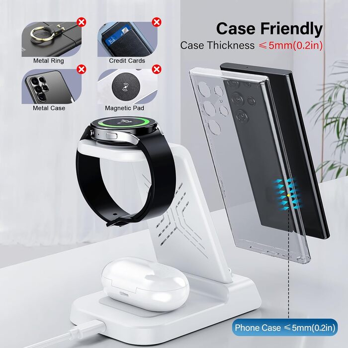 Бездротова зарядка 3-в-1 для Samsung Galaxy S25 Ultra, Watch 8/Ultra/7/6, Buds 3/3 Pro. Підтримка моделей S25/S24/S23, Z Flip 7/Fold 6