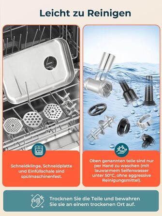 М'ясорубка електрична Fohere 2000 Вт з насадками для ковбас та кубів, 3 диски (7/5/3 мм), чорна