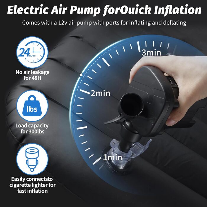 Надувна автомобільна повітряна матрац-ліжко для заднього сидіння, кемпінг, автомобіль, чорний (135 × 83 см)