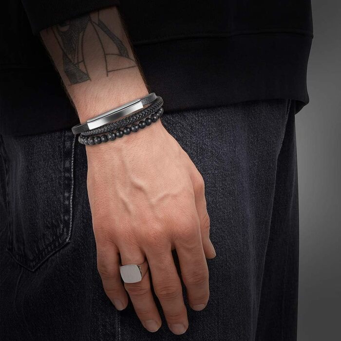 Чоловічий шкіряний браслет Casisto Lederarmband з гравіюванням, плетінка, магнітний замок (чорний/коричневий, 17.5 см)