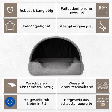 Ліжко для собак Inari: хатинка-ліжко з дахом, 82x58 см, графіт