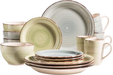 MÄSER Bel Tempo II: Набір посуду вінтажний, 16 предметів, для 4 осіб, кераміка ручної роботи, зелено-блакитний