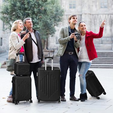 Набір валіз LEADZM 4 шт. з косметичкою, посилені кути, ABS, телескопічна ручка, ручна поклажа (Чорний)