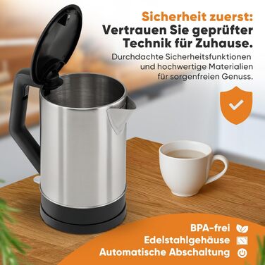 Електричний чайник Bomann WKS 3002 CB: 1,5 л, нержавіюча сталь, BPA Free, зручна кнопка, білий