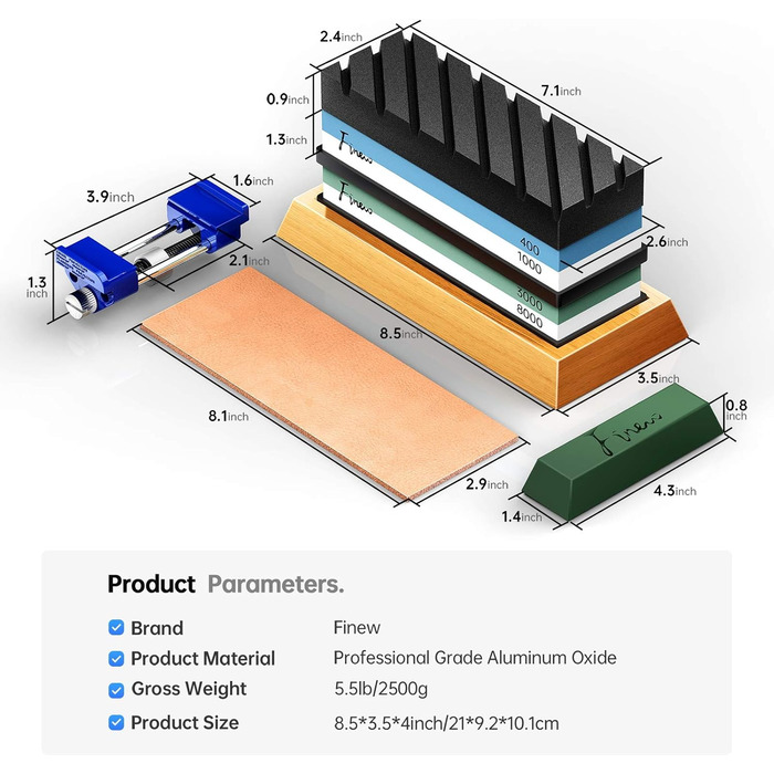 Набір точильних каменів Schleifstein: 400/1000, 3000/8000, з підставкою, зточкою та аксесуарами для ножів