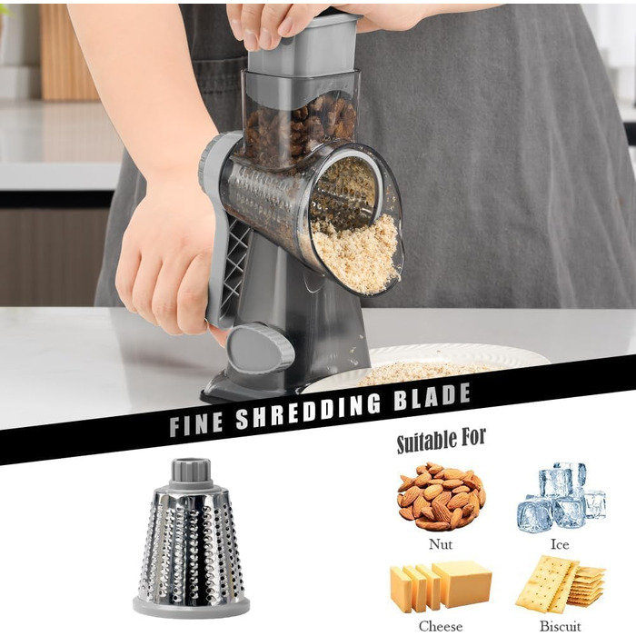 Ручна тертка для сиру та овочів Dreamhigh з ручкою, 3 змінні леза з нержавіючої сталі, для сиру, овочів, горіхів, моркви, кабачків, тощо.