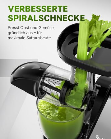 Електричний соковичавник AMZCHEF для овочів та фруктів - Slow Juicer з функцією реверсивного подрібнення, без фільтру, з щіткою та 2 чашками, сріблястий (30x19.6x30 см)