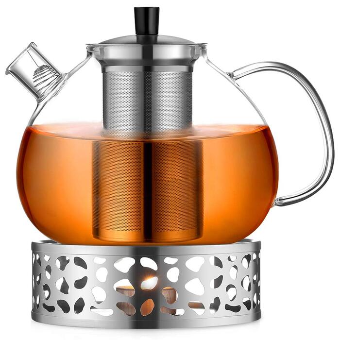 Скляна чайник Ecooe 1.5L з підставкою, 2000 мл, нержавіюча сталь (срібло)