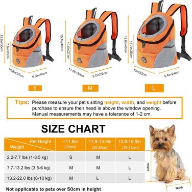 Рюкзак для собак та котів: переноска-рюкзак для маленьких тварин з дихаючим дизайном та водонепроникним дном для подорожей та активного відпочинку (Orange)