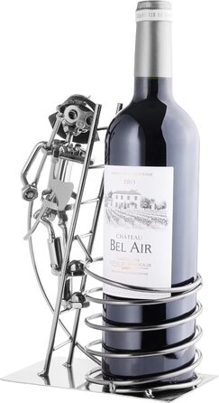 BRUBAKER Wine Bottle Holder, Fireman on Ladder, Decorative Object, Metal with Greeting Card for Wine Gift