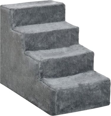 PawHut 4-Step Dog Stairs, 35cm Cat Stairs for Bed and Sofa, Pet Stairs for Dogs and Cats up to 5 kg, Plush Appearance (60L x 35W x 44H cm, Light Grey)